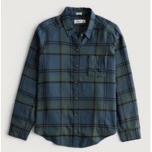 Hollister Boyfriend Flannel Shirt - Green Plaid- Size Small